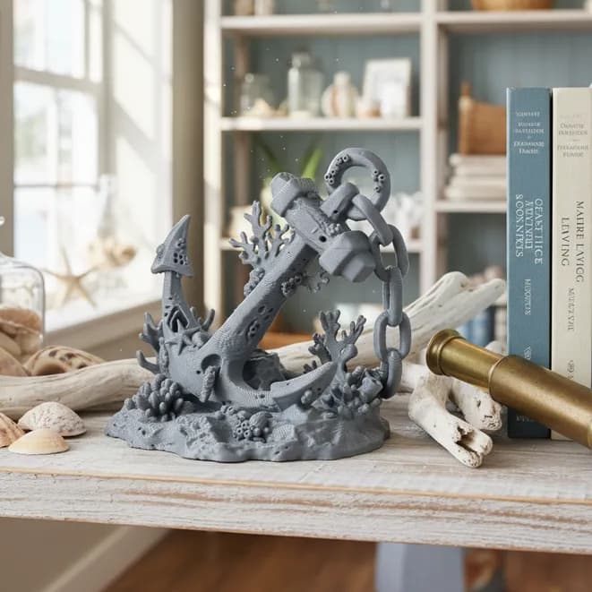 Escultura Decorativa Âncora Náutica Afundada Com Coral Corrente Oceânica Estátua Marítima Conceitual