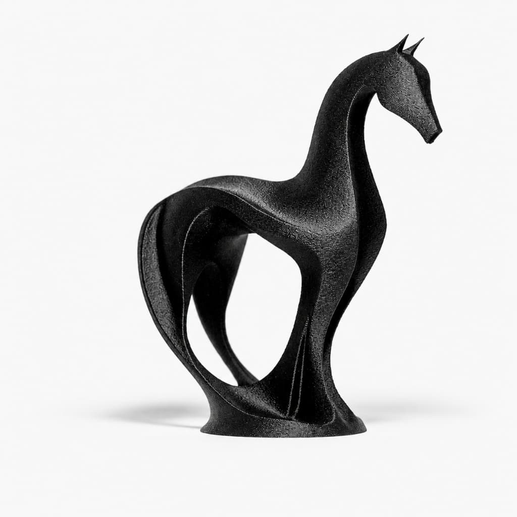 Estátua Decorativa de Cavalo Escultura Sala Quarto Escritório Preto Branco