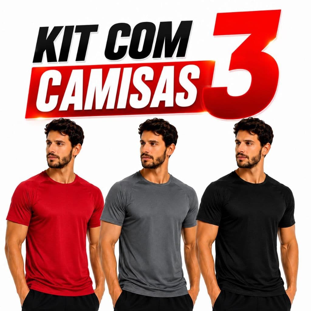 Kit 3 Camisas Dry Fit Masculina Academia Treino Esportiva Confortável M G GG para o dia a dia