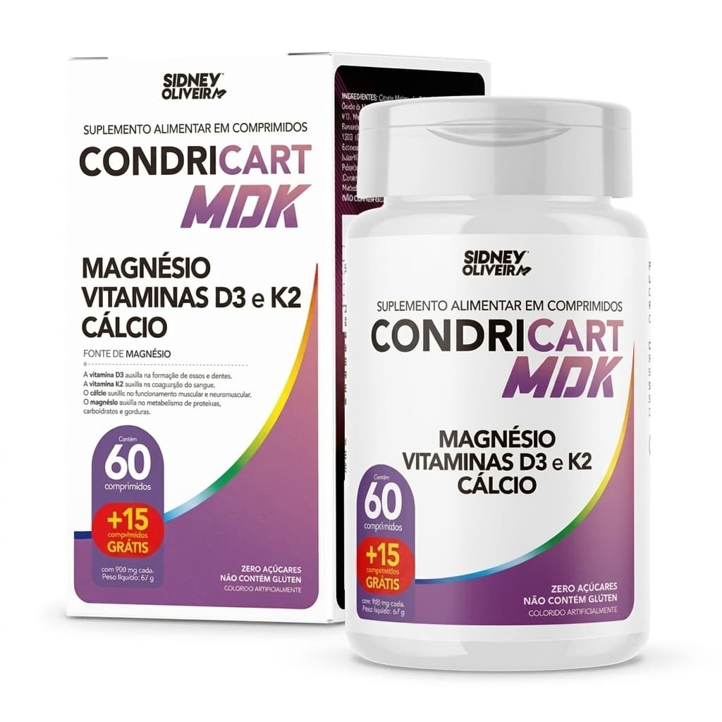 Magnésio + Vitamina D3 K2 + Cálcio Condricart MDK 75 Comprimidos Original