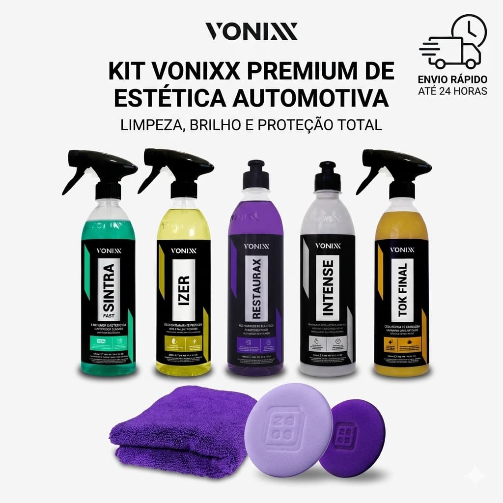 Kit Premium Estética Automotiva Vonixx Sintra Fast Izer Restaurax Intense Tok Final + Acessórios