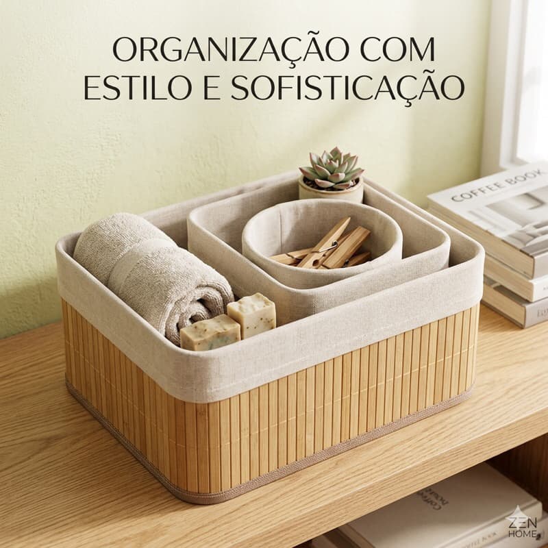 Conjunto 4 Cesto Organizador Multiuso em Bambu - Organizar Sustentável Banheiro Casa Outros