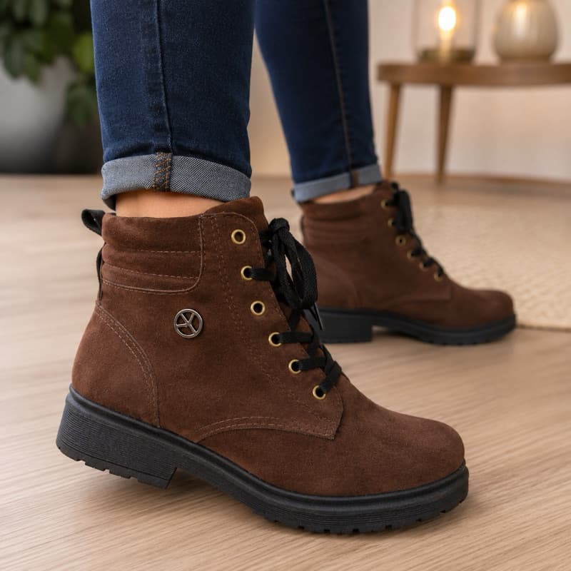 bota coturno camurça marrom café tratorada inverno estilosa frio casual confortável  botina bico