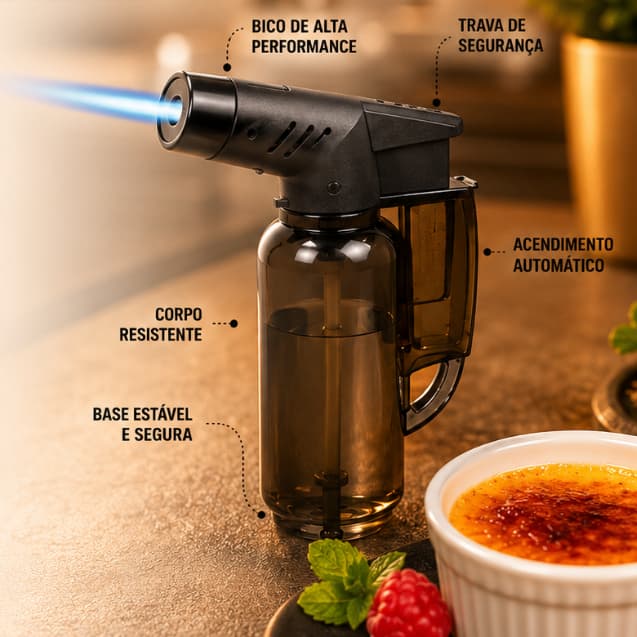 Mini Maçarico Culinário 3D Portátil Resistente Recarregável Regulável  - Compacto
