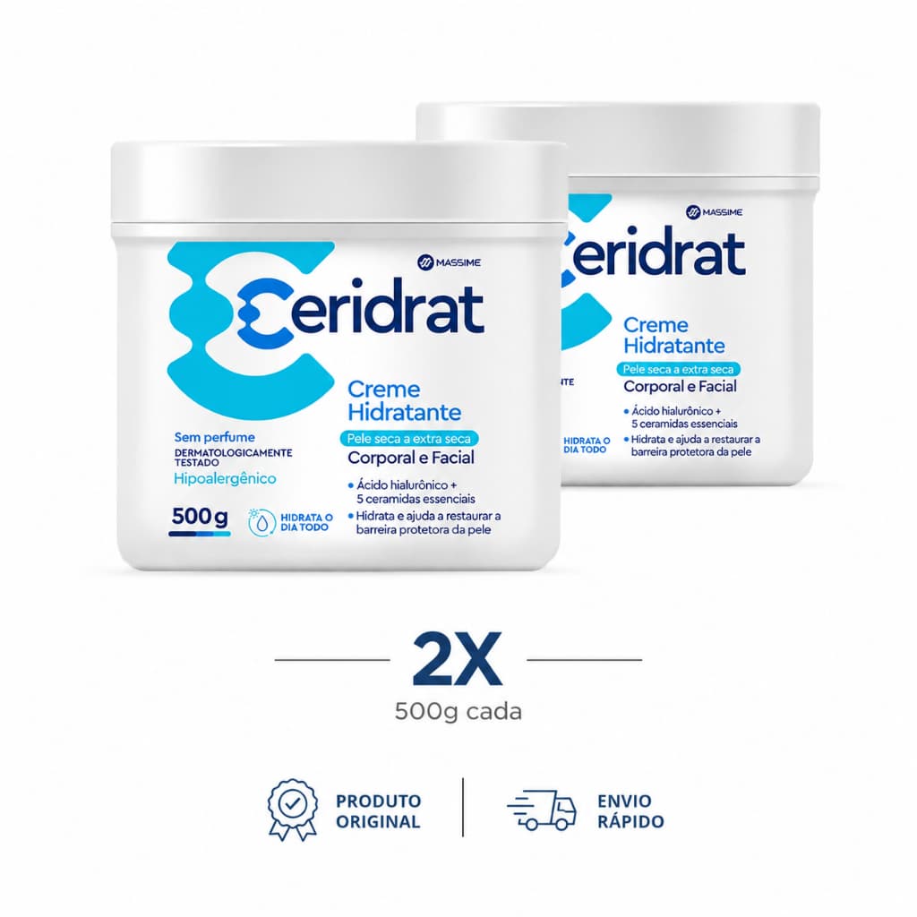 Kit 2x Ceridrat Creme Hidratante 500g Corporal Facial Pele Seca