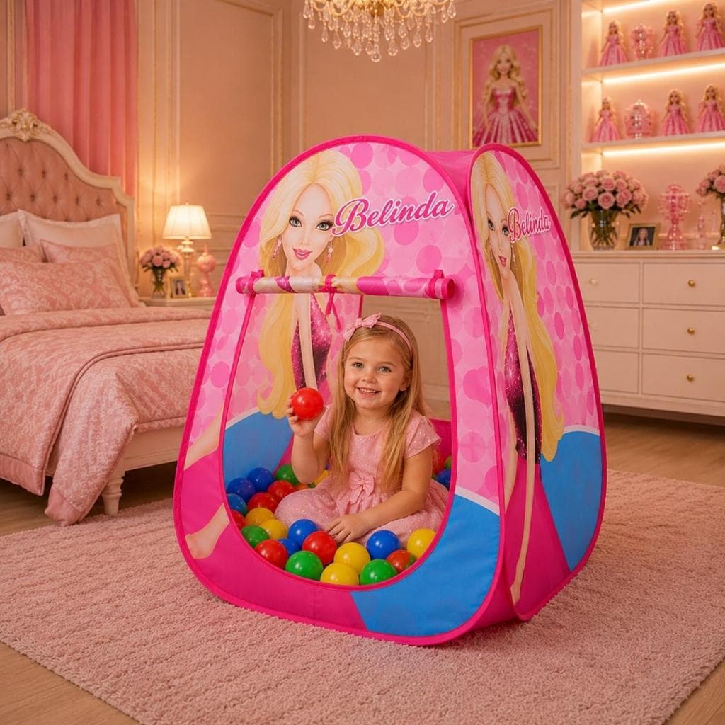 Toca Barraca Tenda Infantil Belinda Divertida Dobrável Com Bolinhas Coloridas Rosa