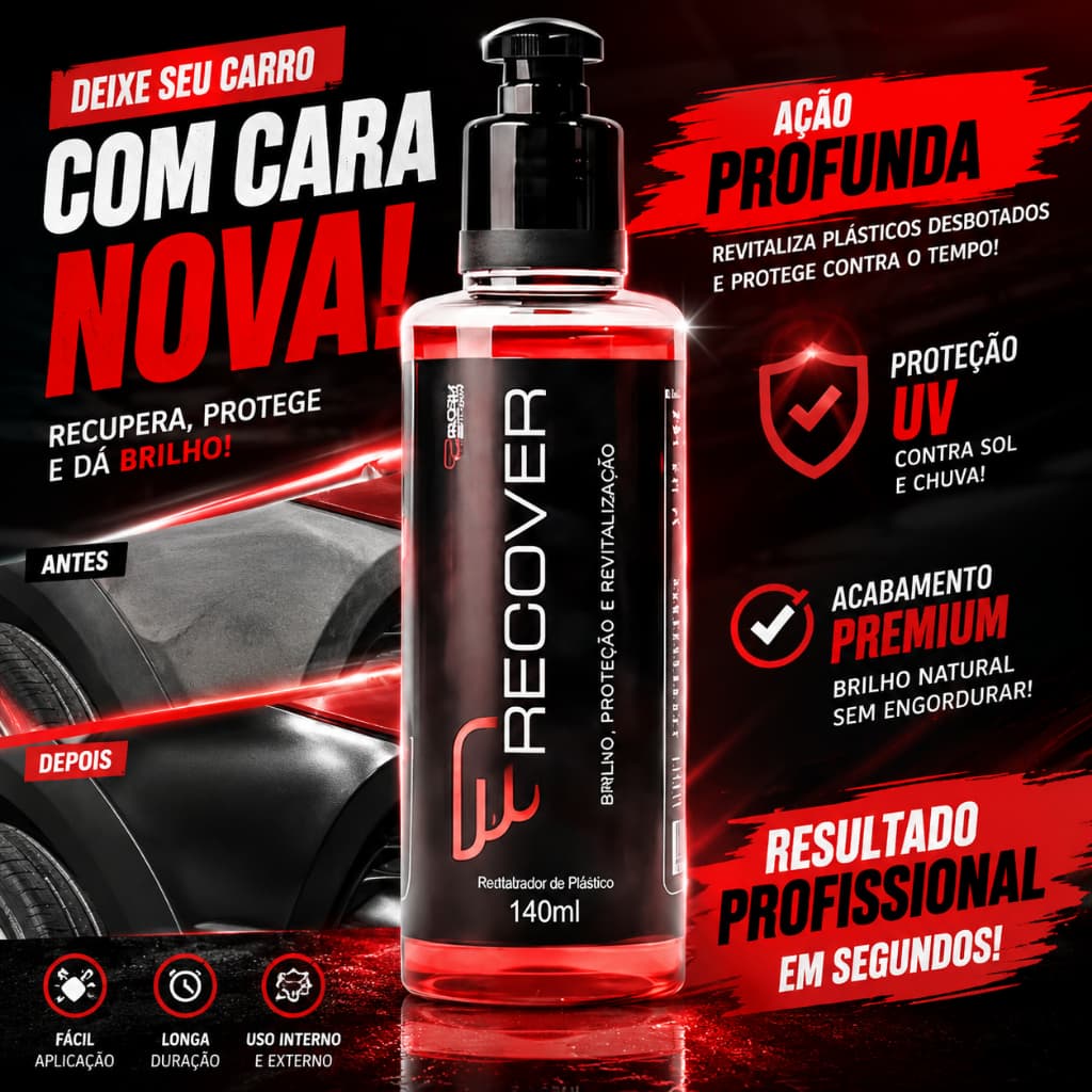 Revitalizador De Plásticos Para Carro e Moto Internos Externos e Pneus Proteção UV 140ml House of Motors Recover