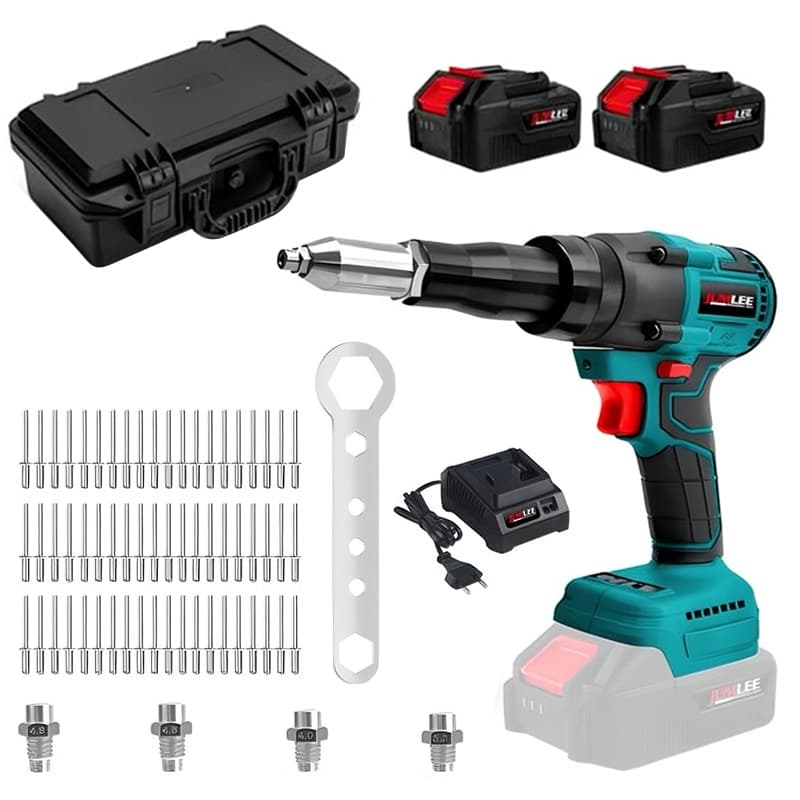 Rebitador Elétrico Sem Fio Motor Brushless 21V com 2 Baterias de Lítio Profissional Portátil