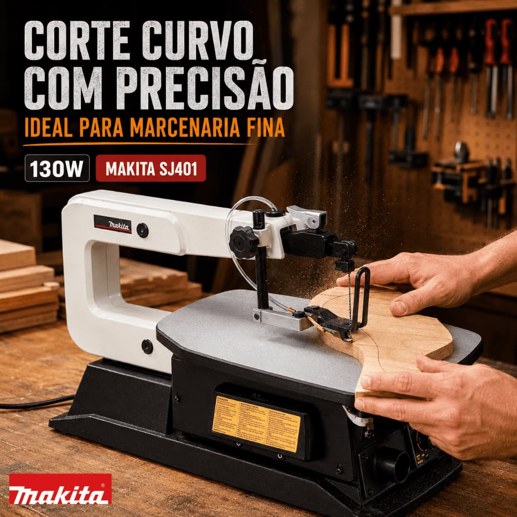 Serra Tico Tico Bancada Makita SJ401 130W Corte Curvo Madeira Marcenaria Precisão Base Ferro