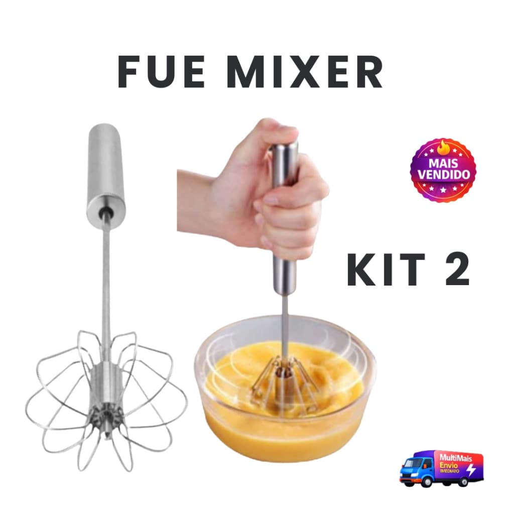 Fue Batedor de Ovos Mixer KIT 2 Peças Fouet Manual Giratório Semi Automático Inox Profissional