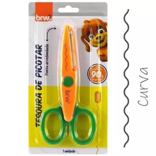 BRW Tesoura de Picotar Curva plástica Laranja e Verde 13cm 1 unidade