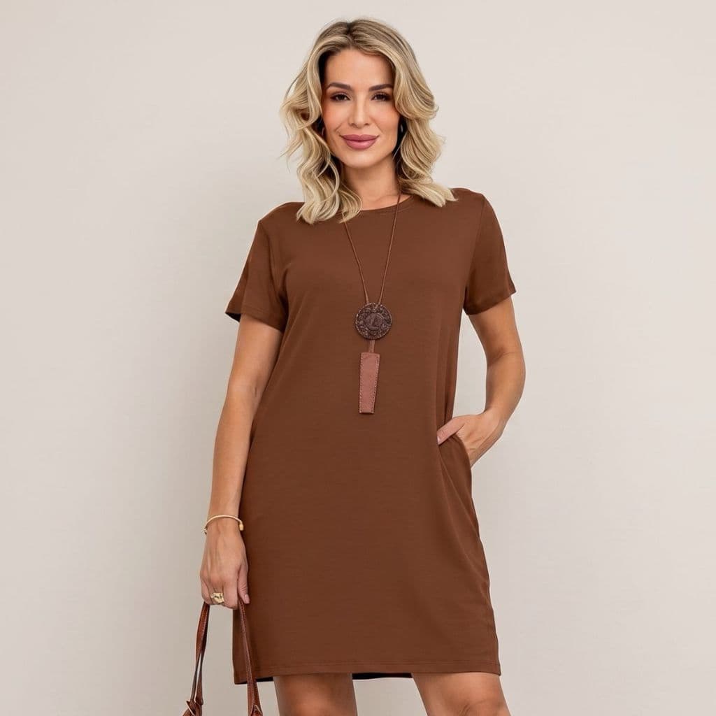 Vestido Curto Feminino Vicenza Moletinho Premium Com Bolso Design Elegante E Sofisticado