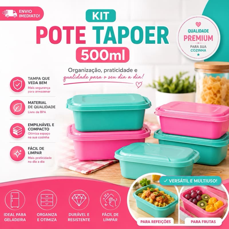 Potes Plástico Tapoer Cores Aleatórias | 5 até 30 unidades 500ml