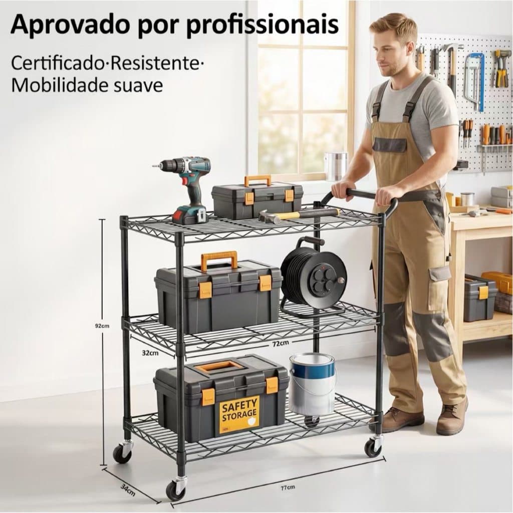 🔥860KG Peso suportado🔥Carrinho Auxiliar De Serviço Organizador Utilitário Aço Inox3 Prateleiras Acabamento pintura