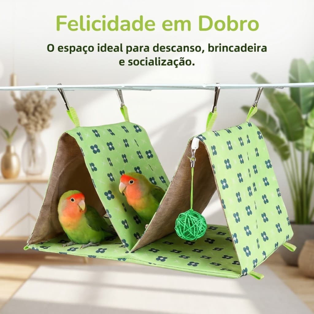 Ninho Para Papagaios Com Duas Cavidades Design Triangular Suspenso Brinquedo Para Pássaros Tecido Resistente à água