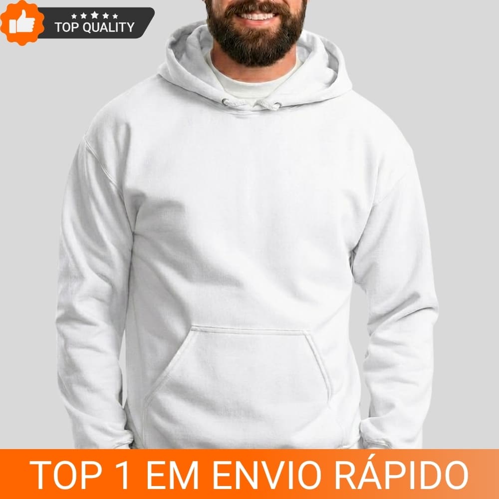Blusa de Inverno Moletom Canguru Cores Branco Preto Bege Azul Marinho Unissex Algodão