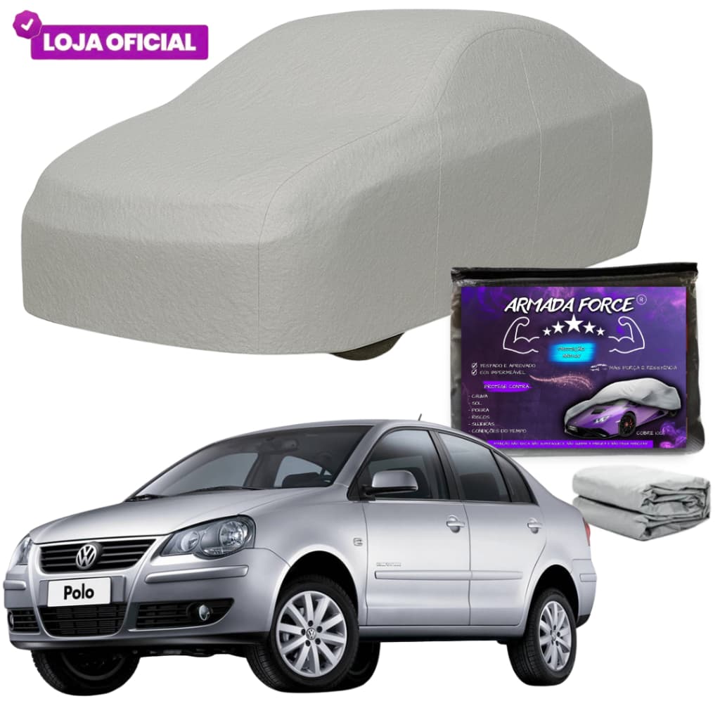 Capa Cobrir Carro Polo Sedam ARMADA FORCE Forrada 100% Impermeável Protege Sol Chuva Poeira Anti-UV