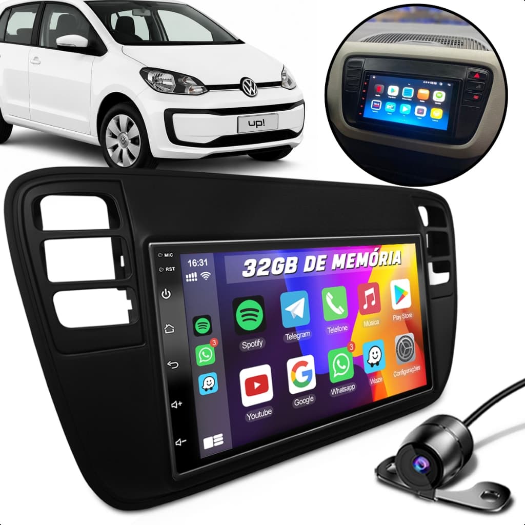 Kit Multimidia Android 7 Polegadas + Moldura Pra Painel Contra Frente Volkswagen UP 2014 a 2016