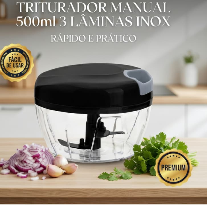 Processador de Alimentos Manual Mini Triturador 3 Laminas Inox  Cebola Alho