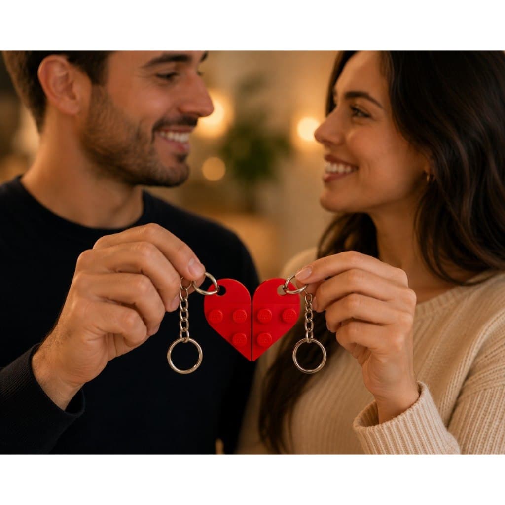 Chaveiro Coração Bloco de Montar Casal Chaveiro de Casal Romântico Encaixável Vermelho Namorados Presente Criativo