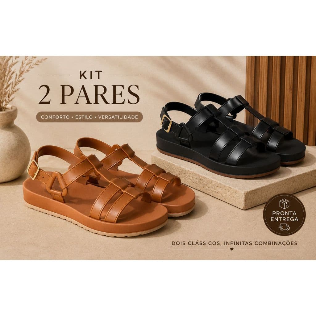 Kit 2 Pares Sandália Feminina Papete Plataforma Confortável Leve Papete Casual Uso Diário Promoção