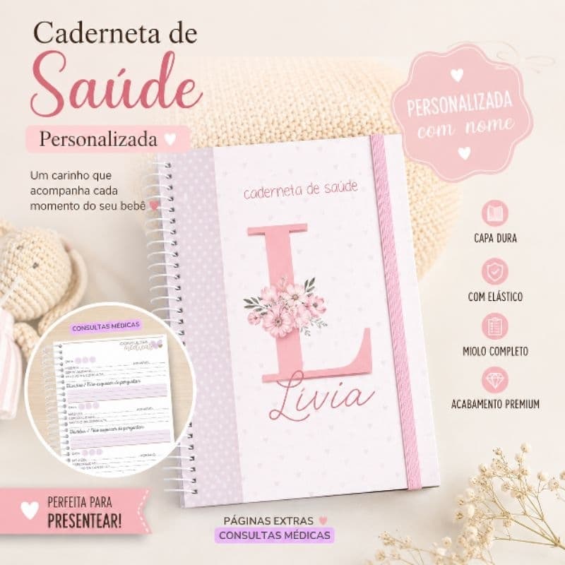 Caderneta Saúde Bebê | Diversos Temas | Capa Dura Atualização 2026 | Caderneta de Vacina Personalizada com Nome