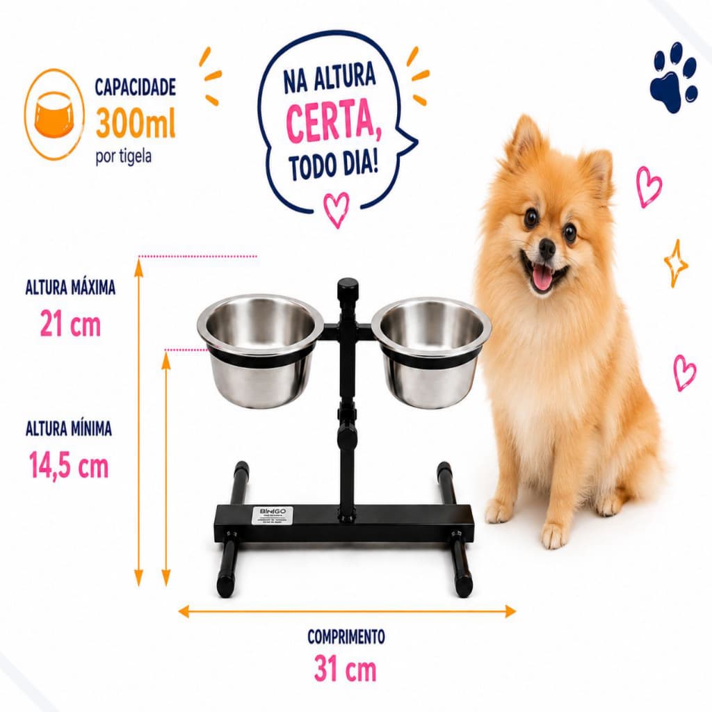 Comedouro Bebedouro Elevado Duplo Para Cães Cachorro