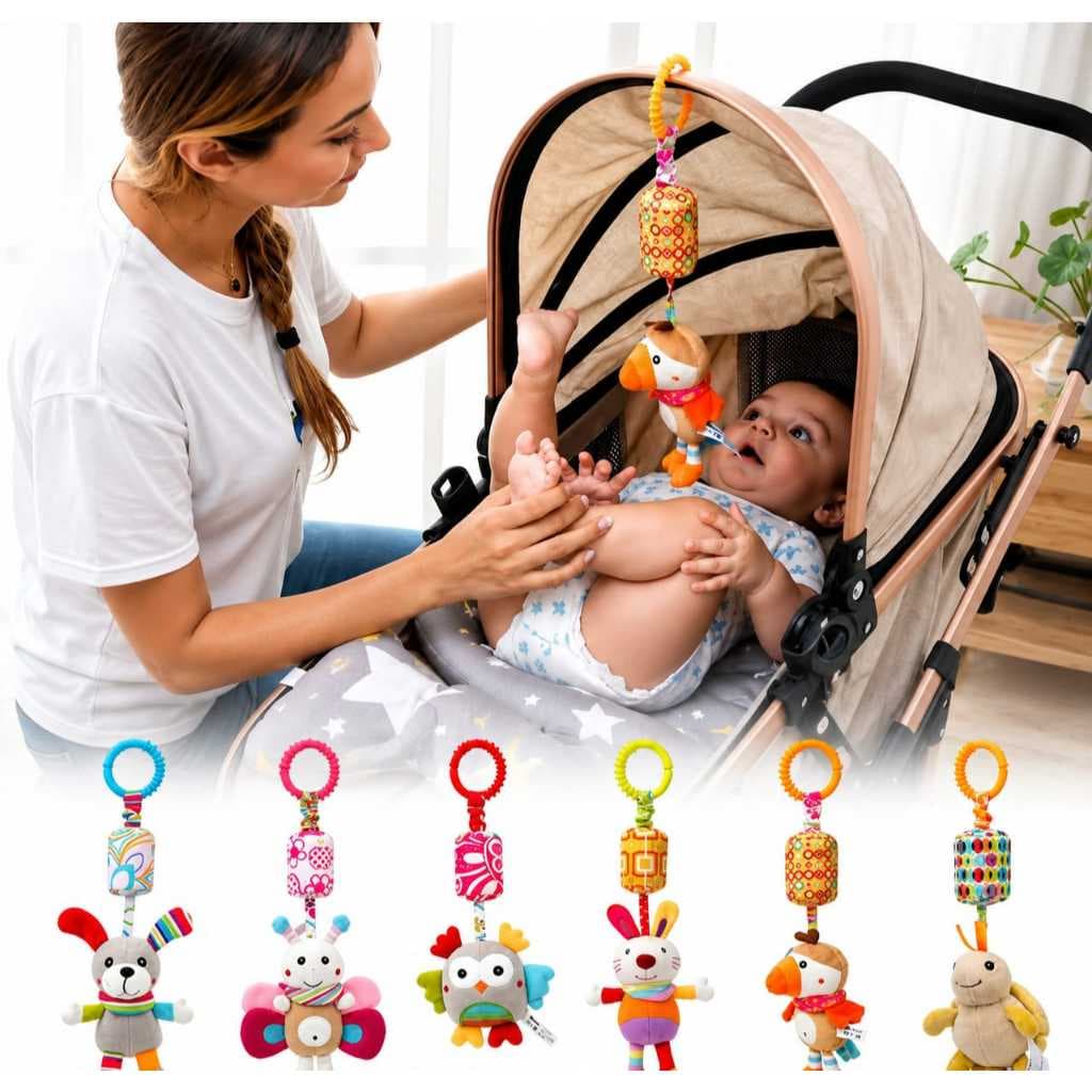Mobile Anel para Carrinho Bebe Conforto Berço Pendurar Animais Chocalho Sensorial Mordedor