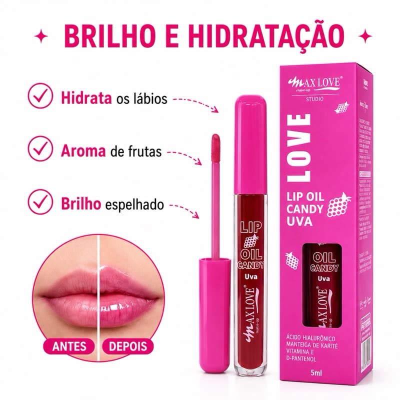 Gloss Labial Max Love – Hidratante – Brilho Espelhado – Aroma de Frutas