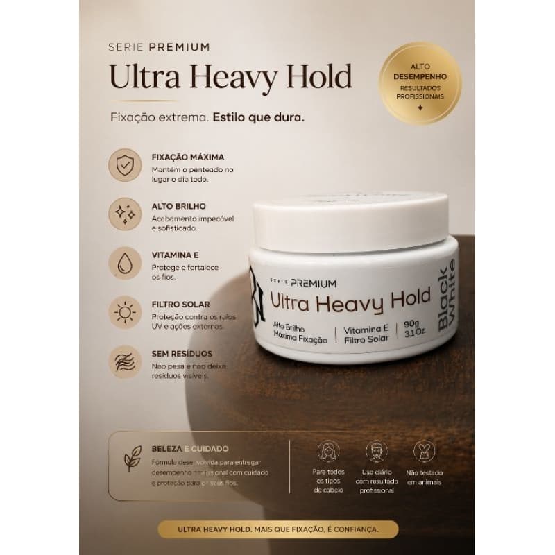 Pomada Modeladora Ultra Heavy Hold 90g-Alta Fixação, Efeito Molhado