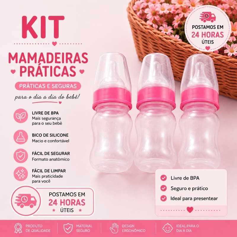 Mamadeira 80ml kit com 3 mamadeiras!