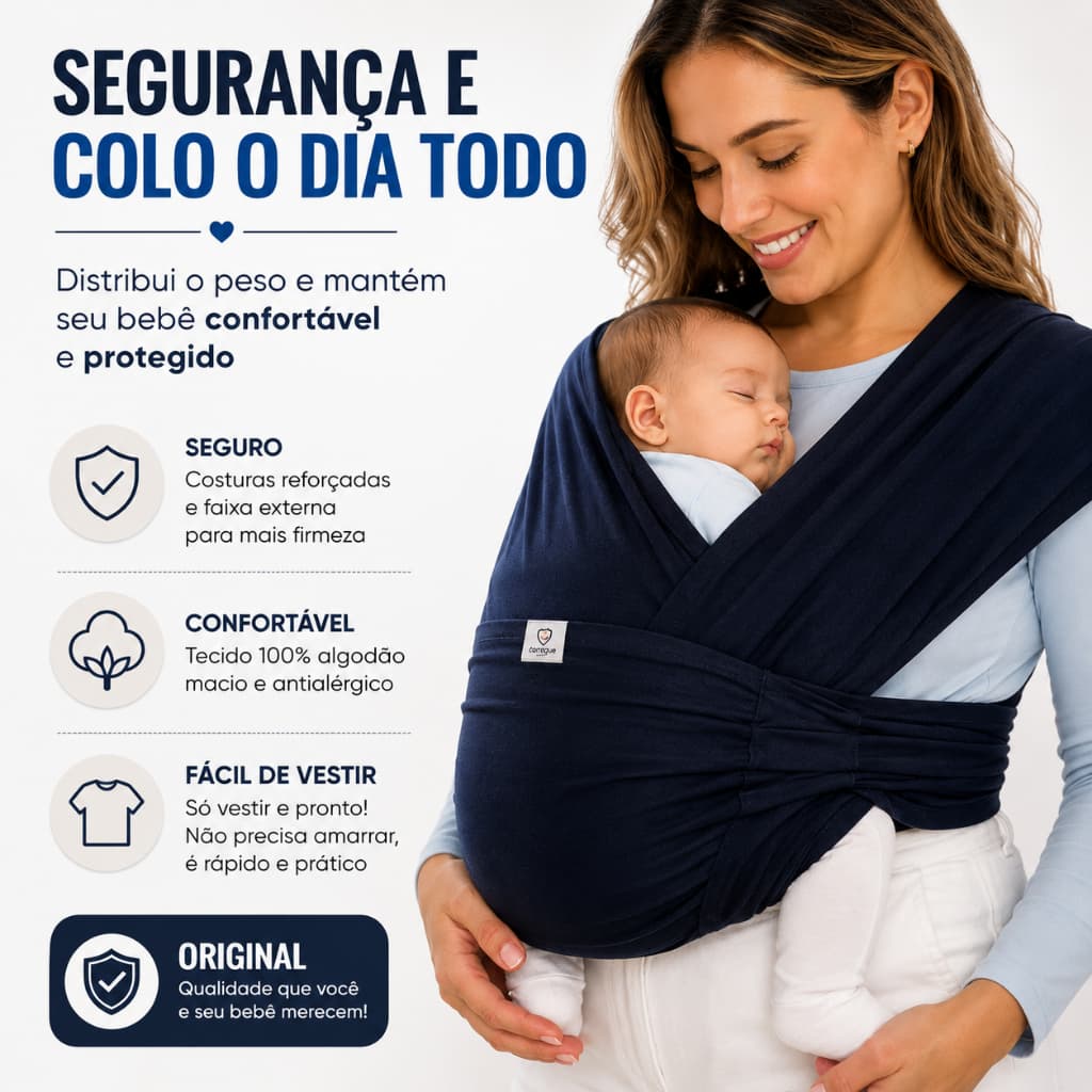 Sling Canguru Ergonômico Porta Bebê 100% Algodão Recém-Nascido Prático e Seguro De Vestir