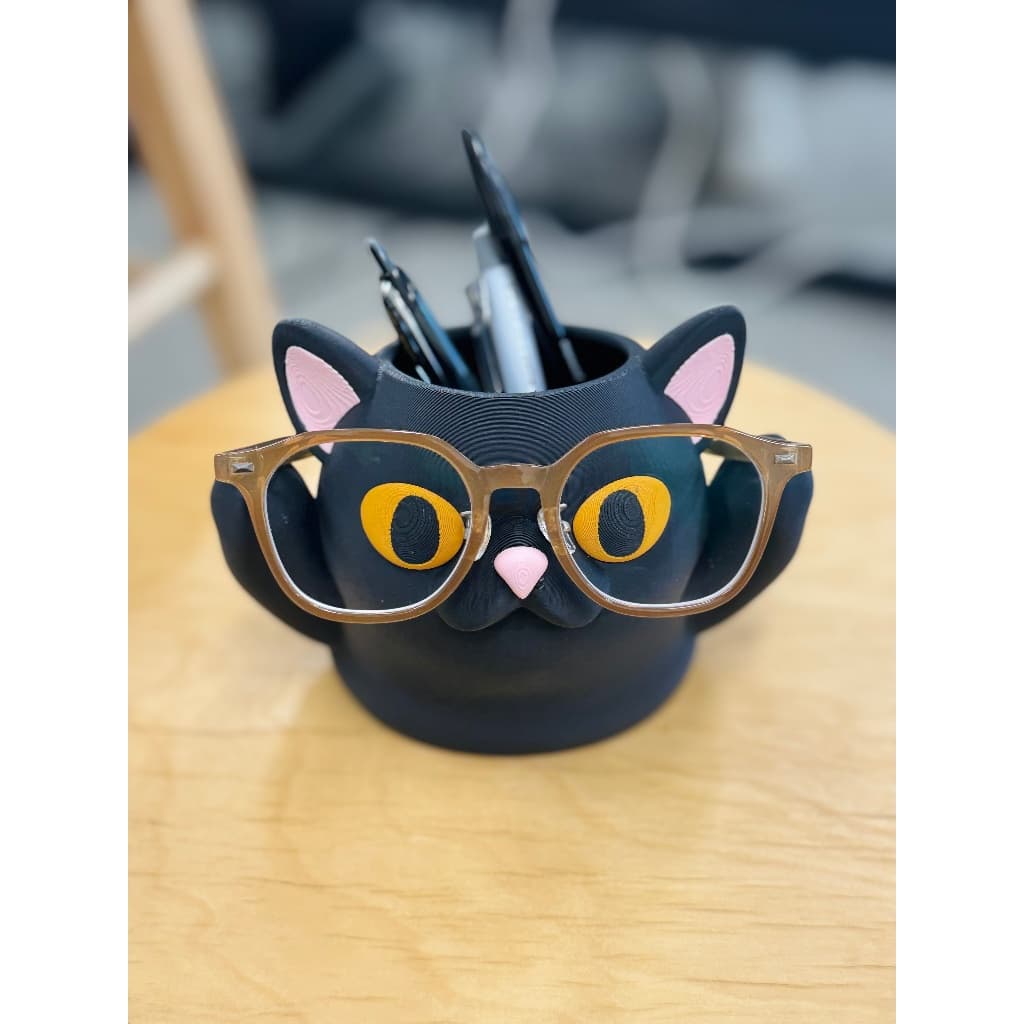 Suporte Para Óculos E Porta Lápis Gato Decorativo