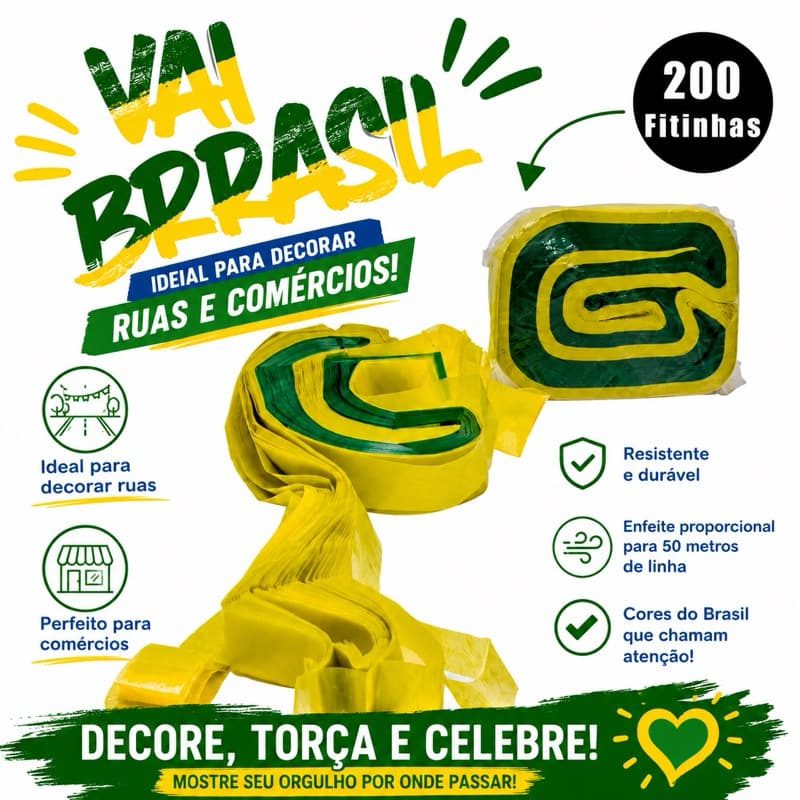 Fitas Decorativas Enfeite De Rua Copa Do Brasil Kit 200 Un