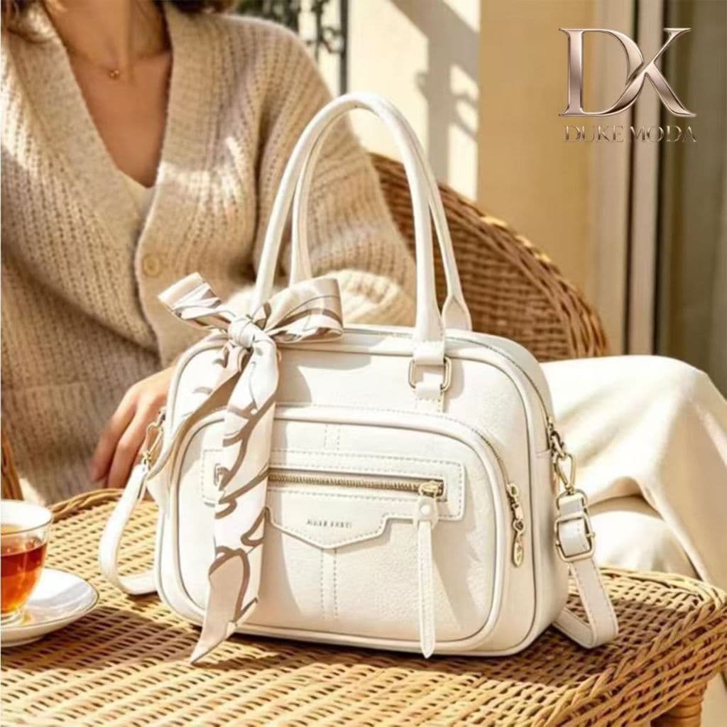 DUKE Bolsa Feminina Elegante,Design com Zíper Frontal Duplo e Lenço Decorativo,Ideal para Trabalho, Escola e Dia a Dia