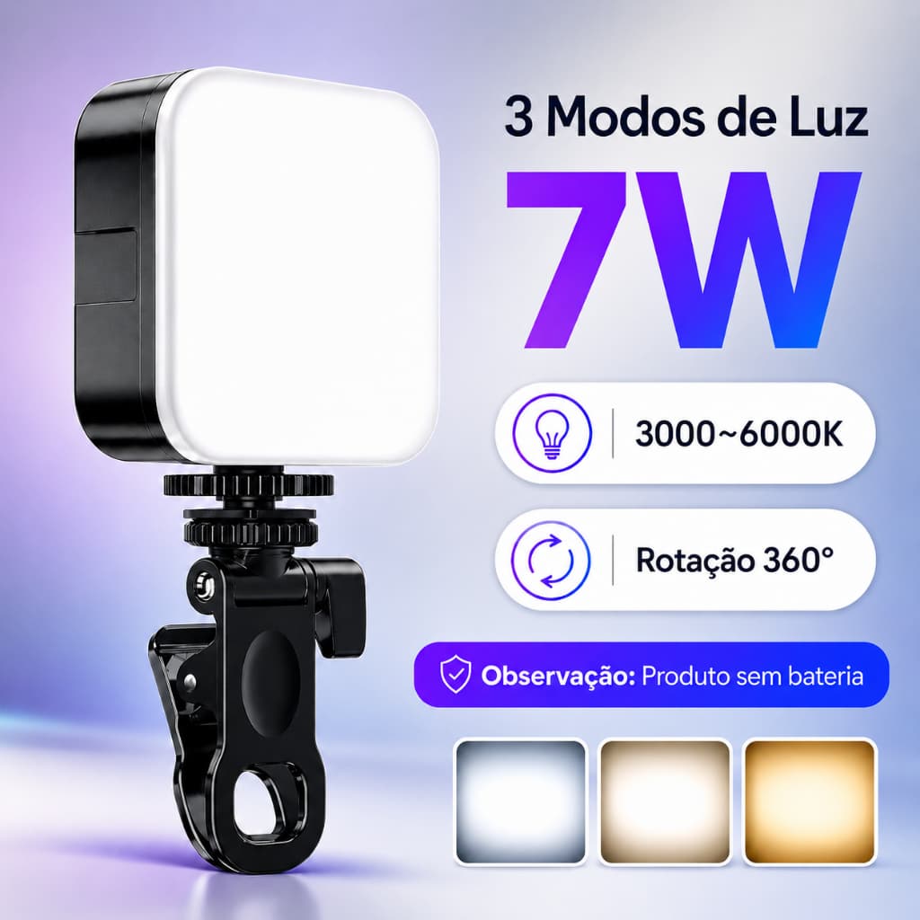 Mini Luz LED Portátil com Clipe Recarregável 5600K 95+ RA para