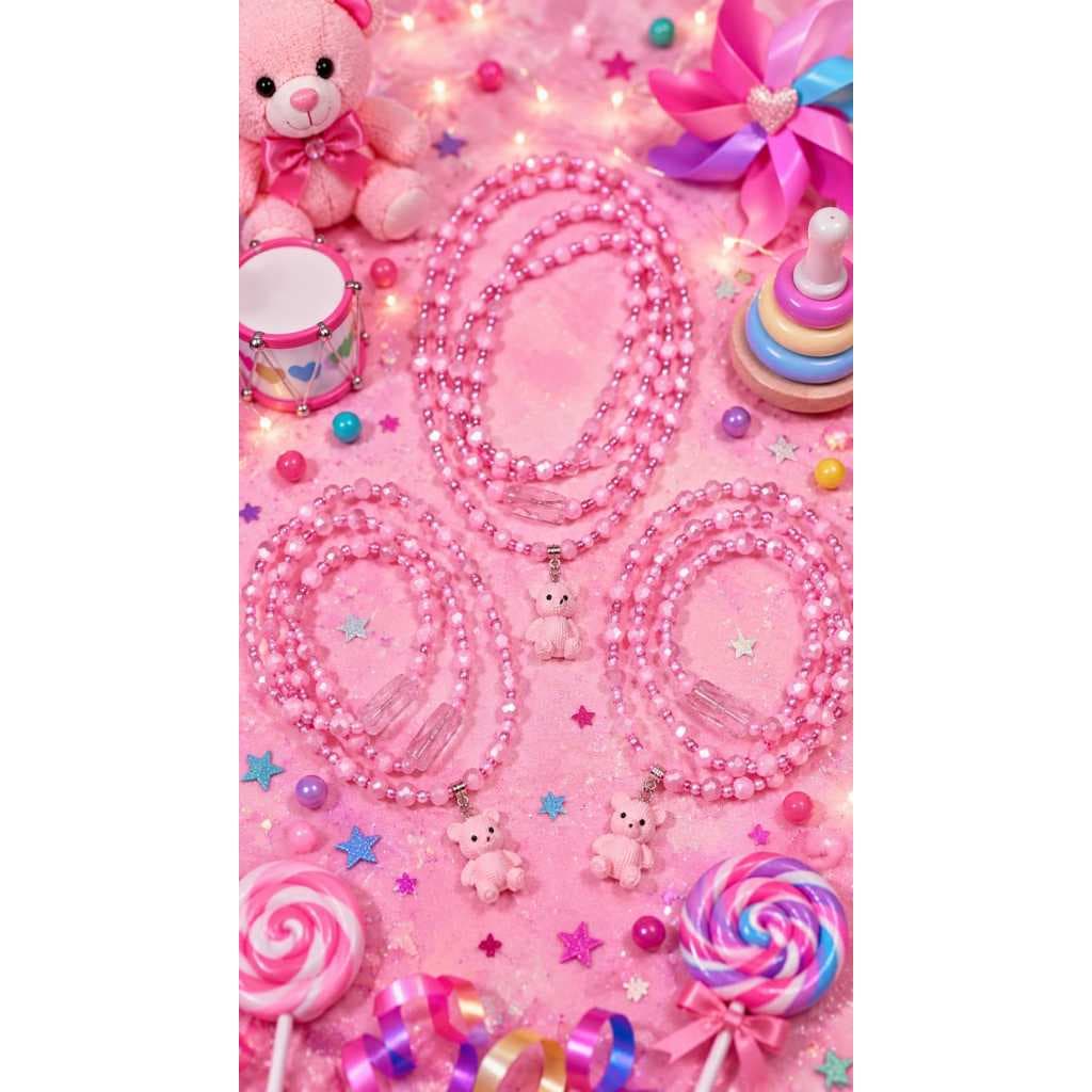 Guia de Erê (Fio de Contas, Colar de Proteção Com Miçanga de Cristal na cor Rosa Com balas e Chupeta) Umbanda Candomblé