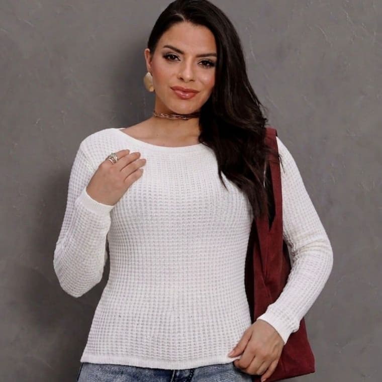 Blusa de Tricot Modal manga comprida moda feminina básica blusa de frio suéter