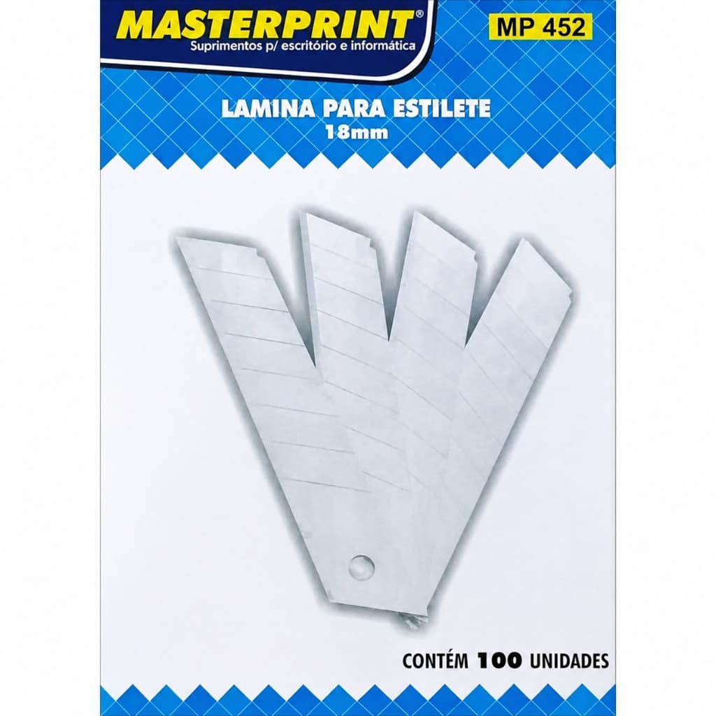 Lamina De Estilete Larga 18mm Masterprint Cx C/ 100 Unidades.