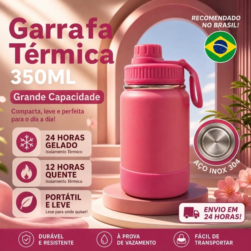 Garrafa Térmica De água 350ml Quente Frio 304 inox Com alça Premium Copo térmico café Colorida academia-HYBWB-114