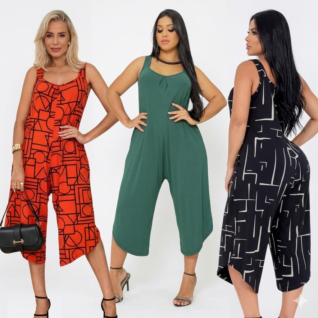 Macacão Pantacourt  moda feminina soltinho confortável moderno elegante casual bolso estiloso leve dia a dia