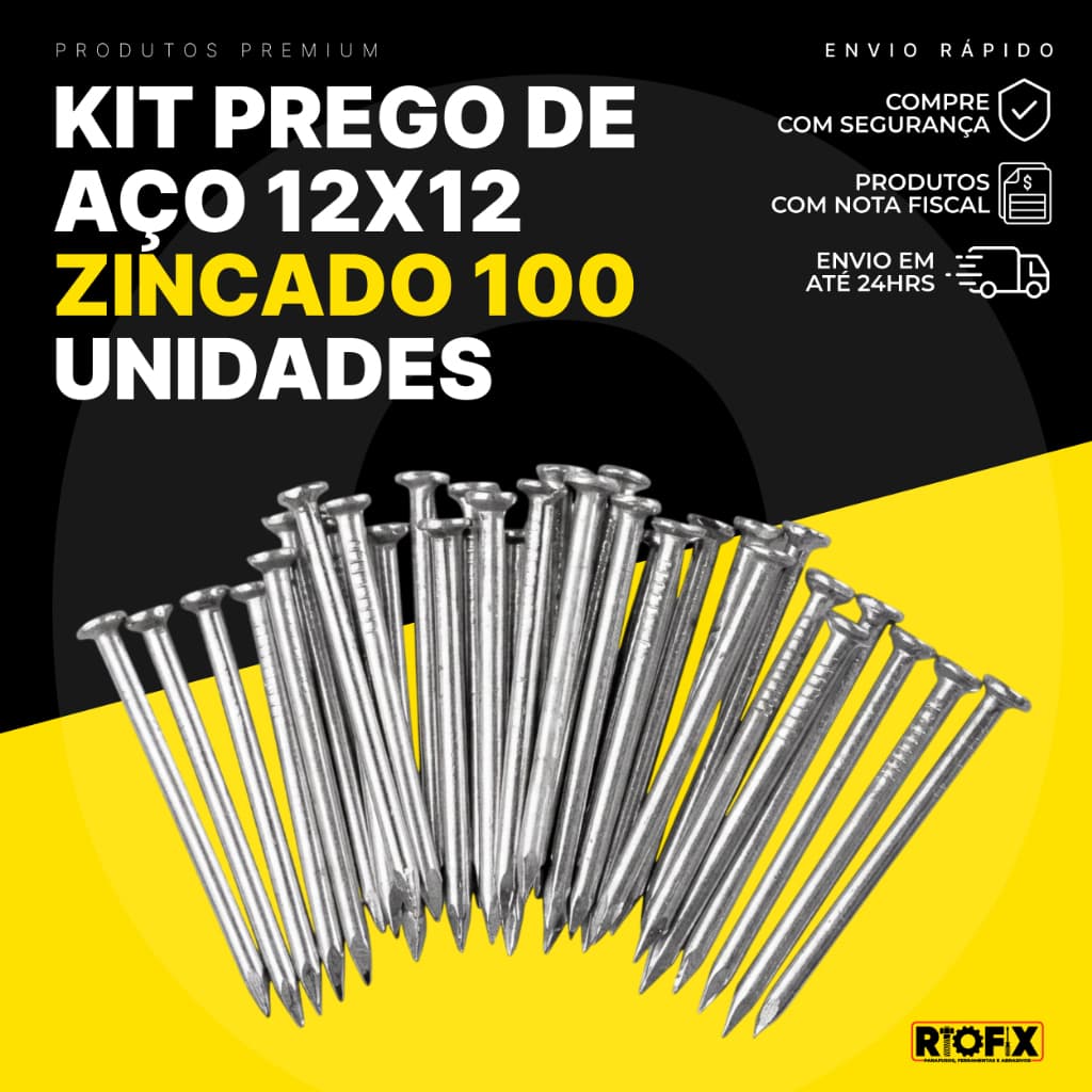 Kit Prego De Aço 12x12 Zincado 100 Unidades