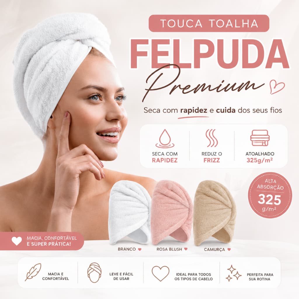Touca Mágica Toalha Felpuda de Secagem Rápida