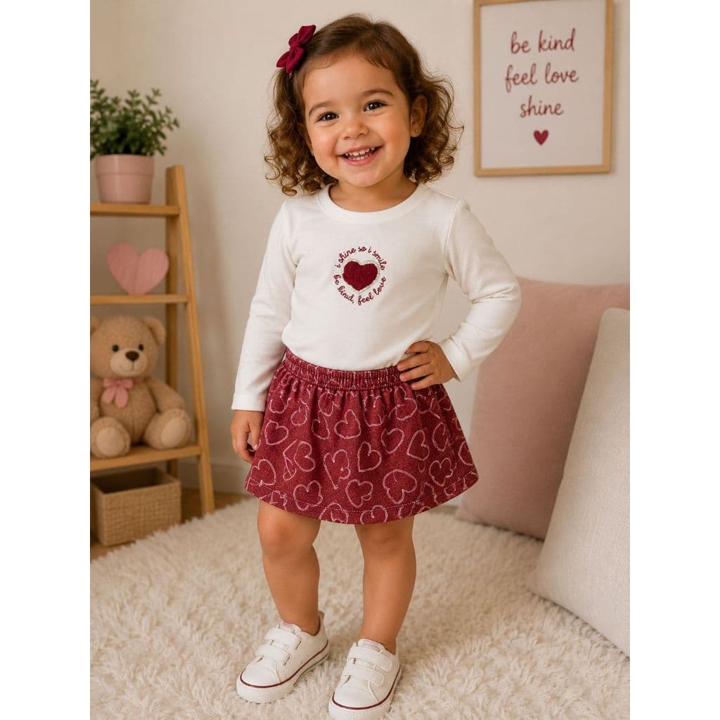 Conjunto TileeSul Short Saia Estampa Coração