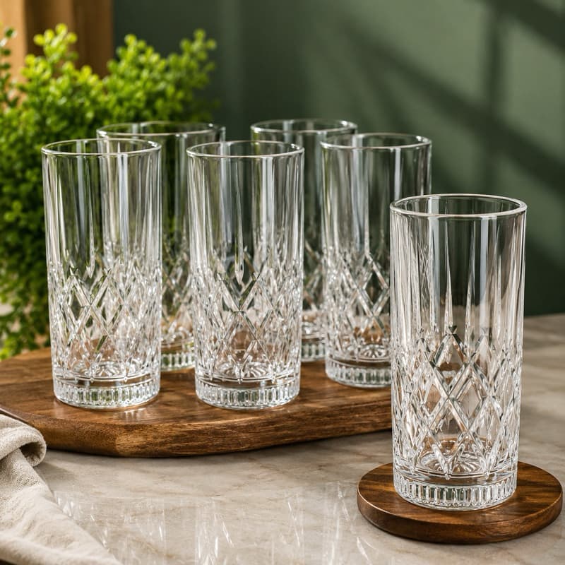 Jogo de Copos de Vidro 6 Peças 300ml Cristal Requinte Transparente