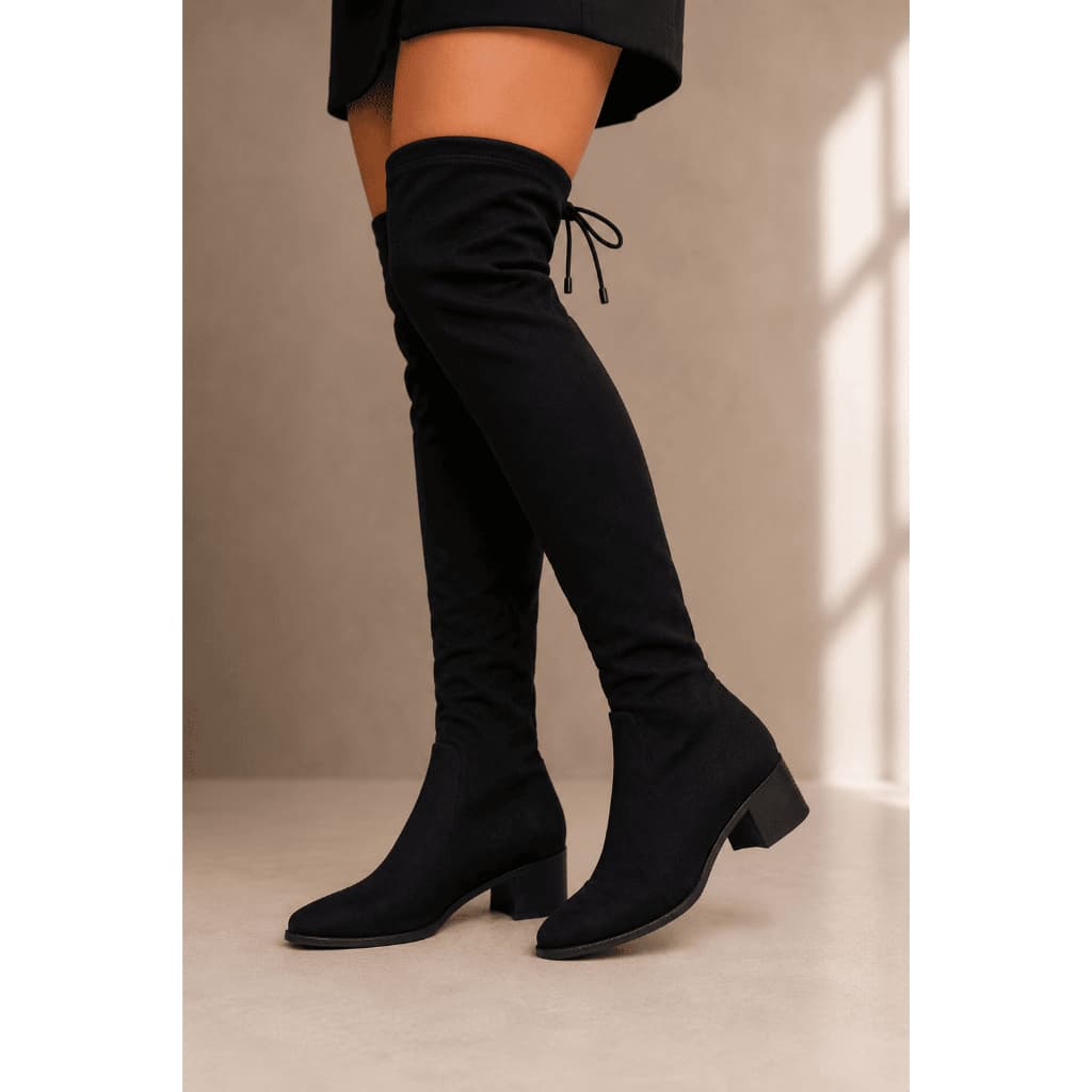 Bota Montaria Over The Knee Feminina Camurça Cano Alto Blogueira Para Festas