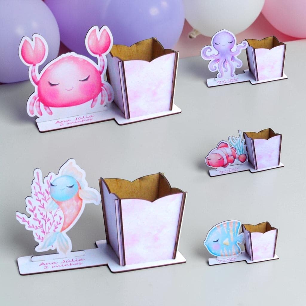 Lembrança Porta Lapis Fundo do Mar Rosa Colorida Personalizado infantil meninas aniversários
