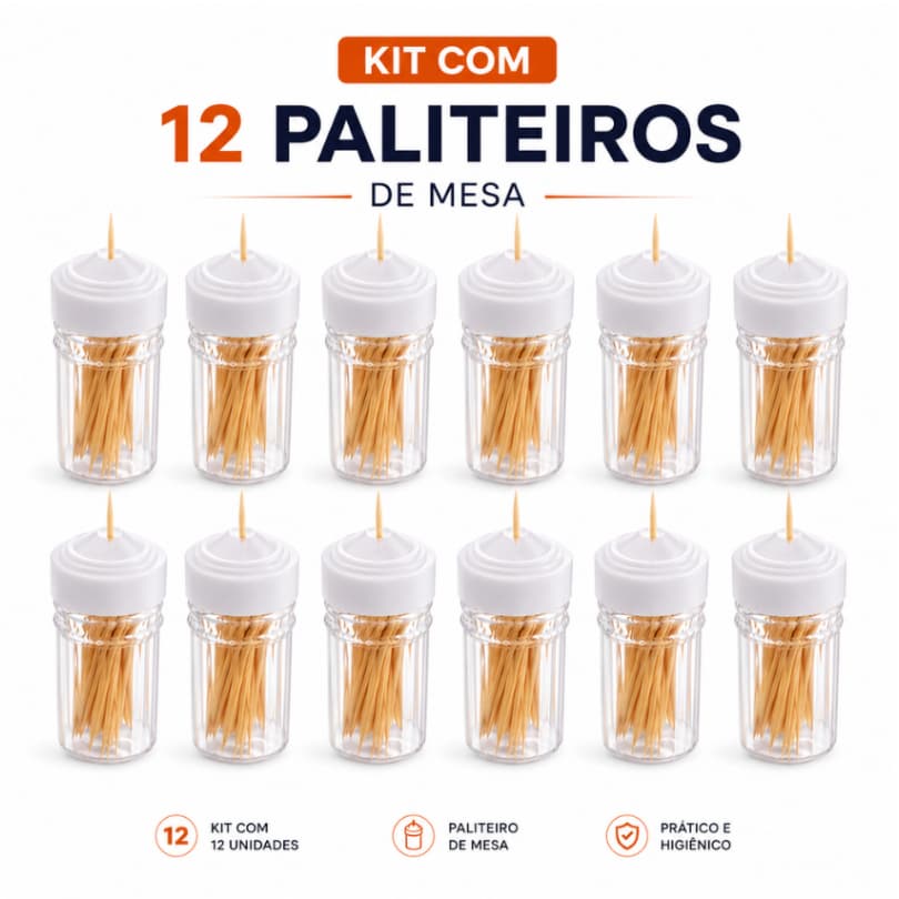 Kit 12 Paliteiros de Mesa Acrílico Cristal Transparente Tampa Branca BPA Free Restaurante Cozinha