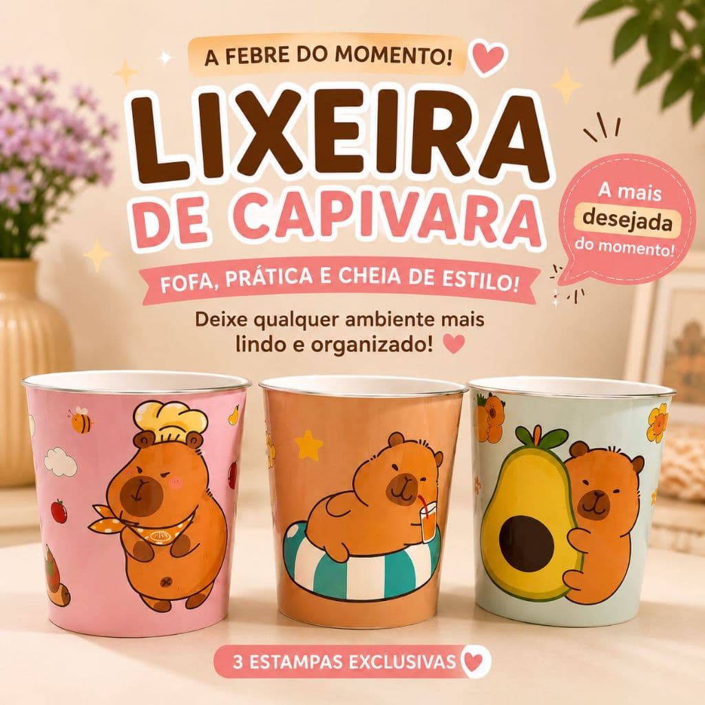 Lixeira Cesto Capivara 10L Escritório Sala Quarto Cozinha Banheiro Plástico Resistente MultiUso