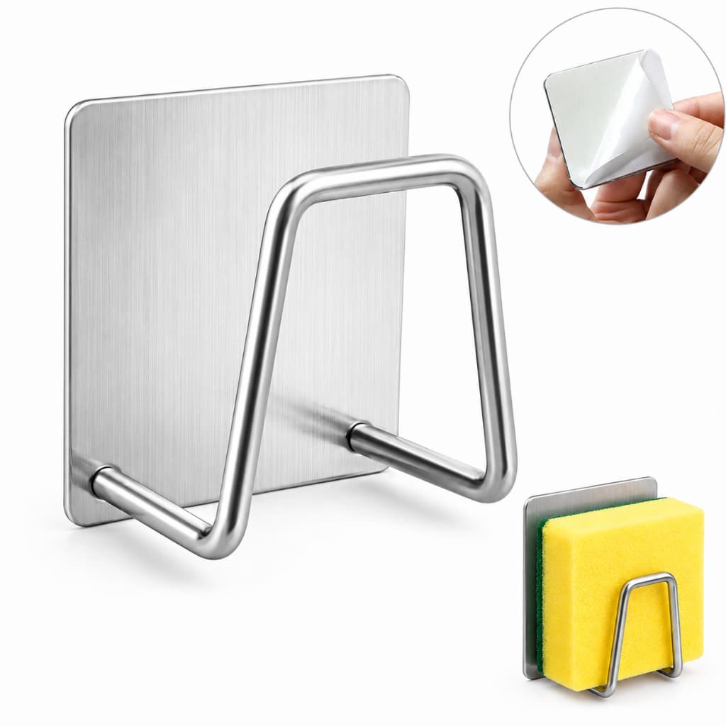 Kit 2 Gancho Aço Inox 3M Adesivo Multifuncional Suporte Porta Esponja Para Bucha De Pia E Parede